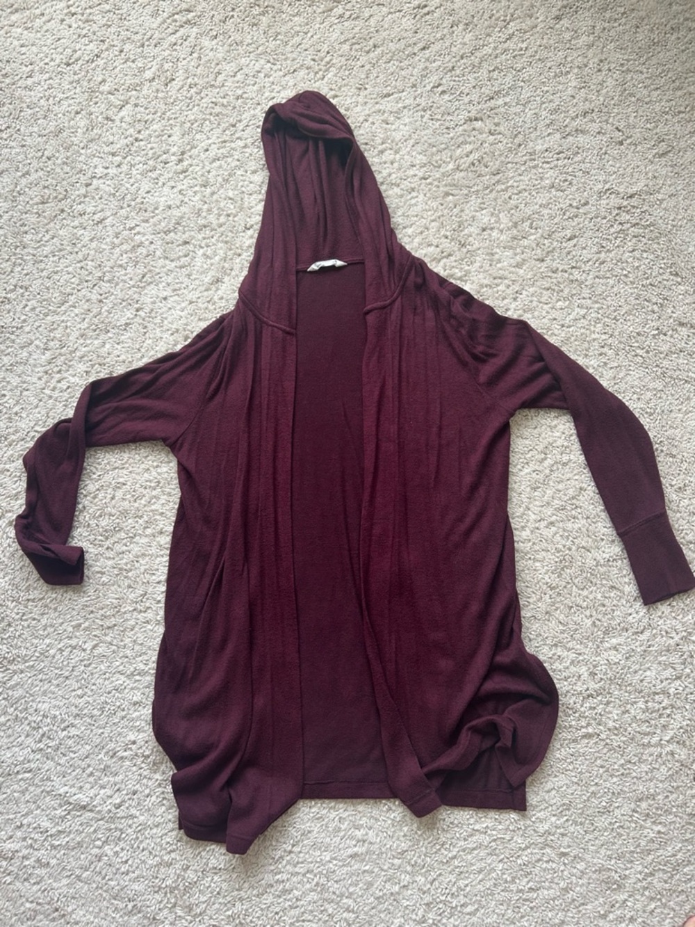 Open-Front Hooded Cardigan Sweater - Burgundy